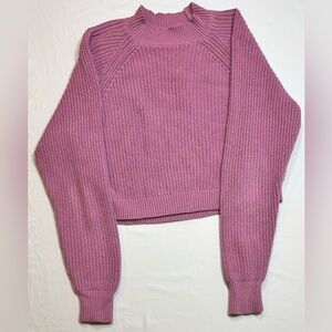 KENDALL & KYLIE XS women’s sweater in dusty pink—ribbed knit with raglan sleeves